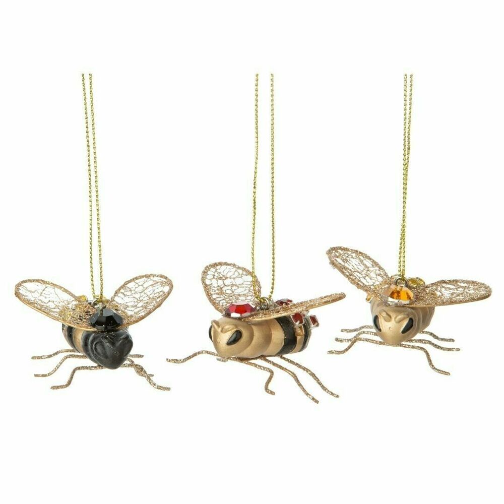 Gisela Graham London Christnas Ornaments Resin and Wire Jeweled Bees Set of 3